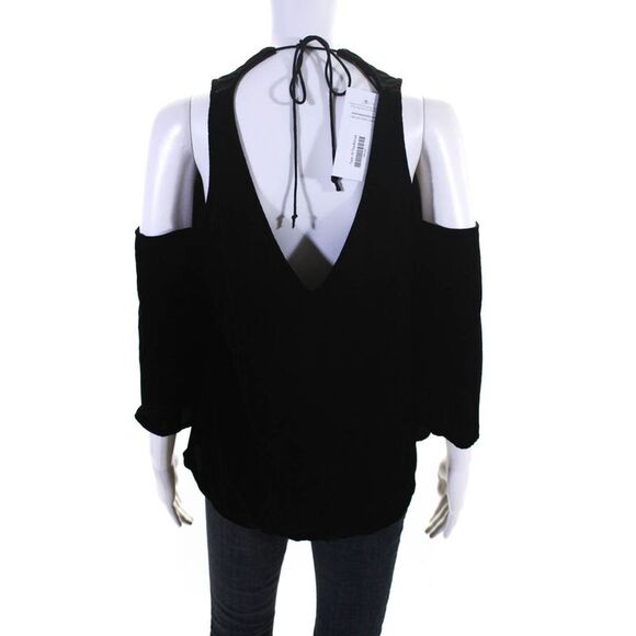 Plenty by Tracy Reese Womens Velvet V-Neck Cold Shoulder Blouse Top Black Size M - Picture 3 of 5